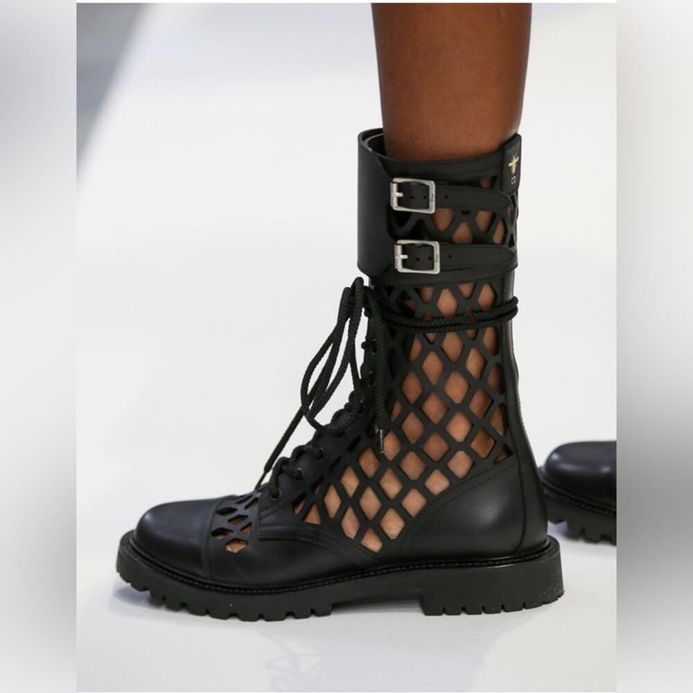 Christian Dior Laser Cut D Trap Boots Black Leather Size 37 - Picture 13 of 14